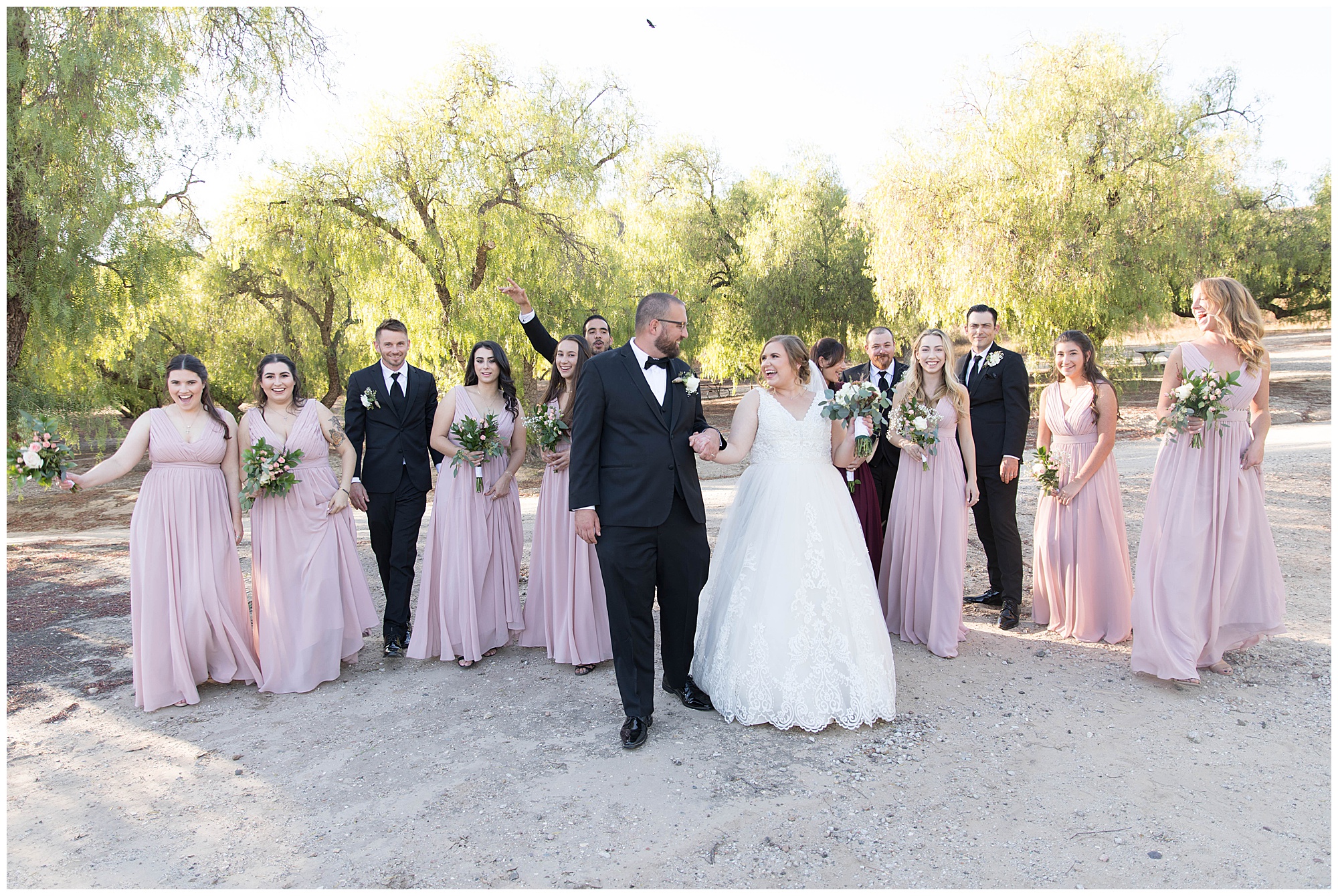 bridal party walking in Simi Valley Park