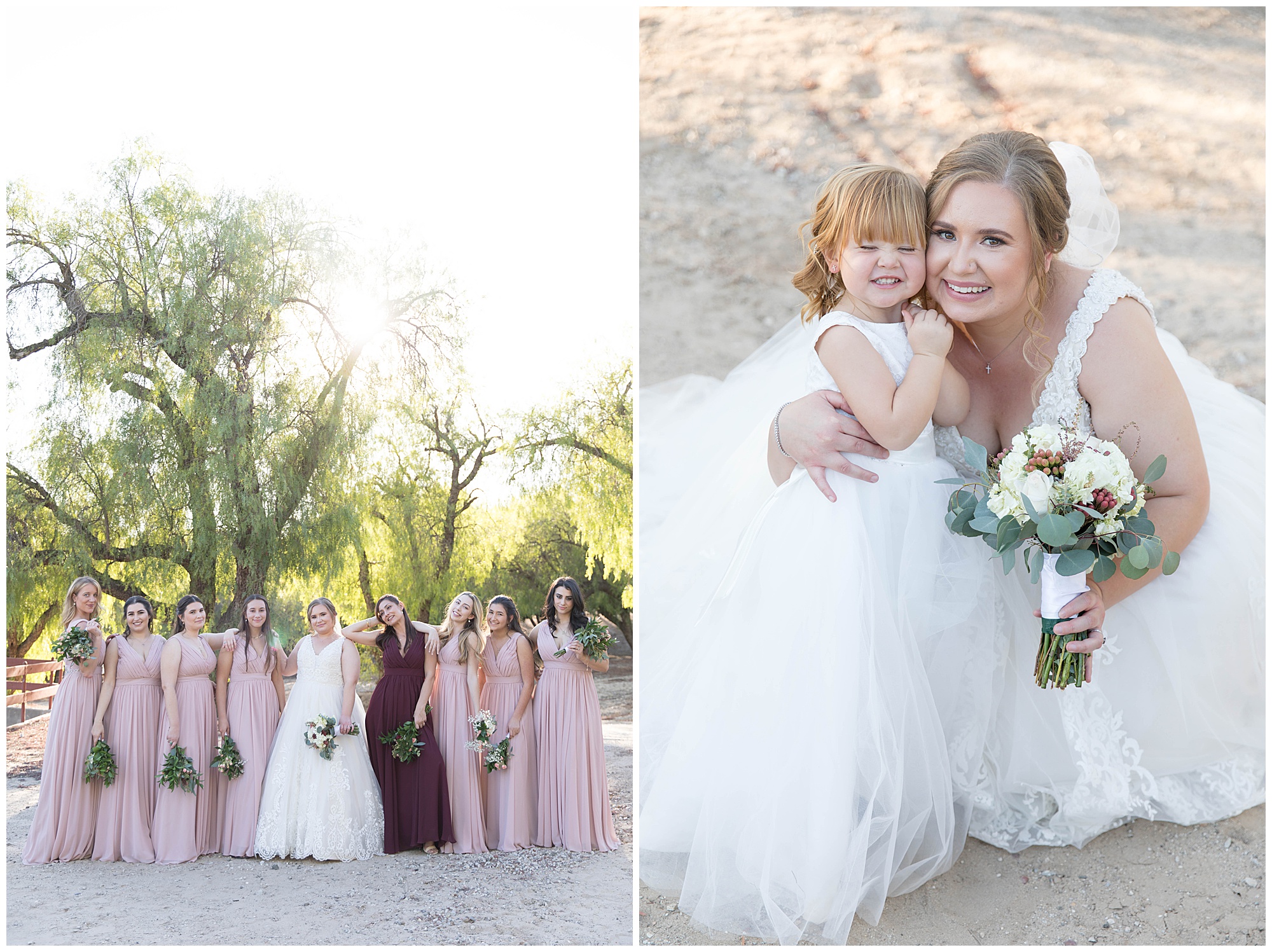 bridesmaids and flower girl in park