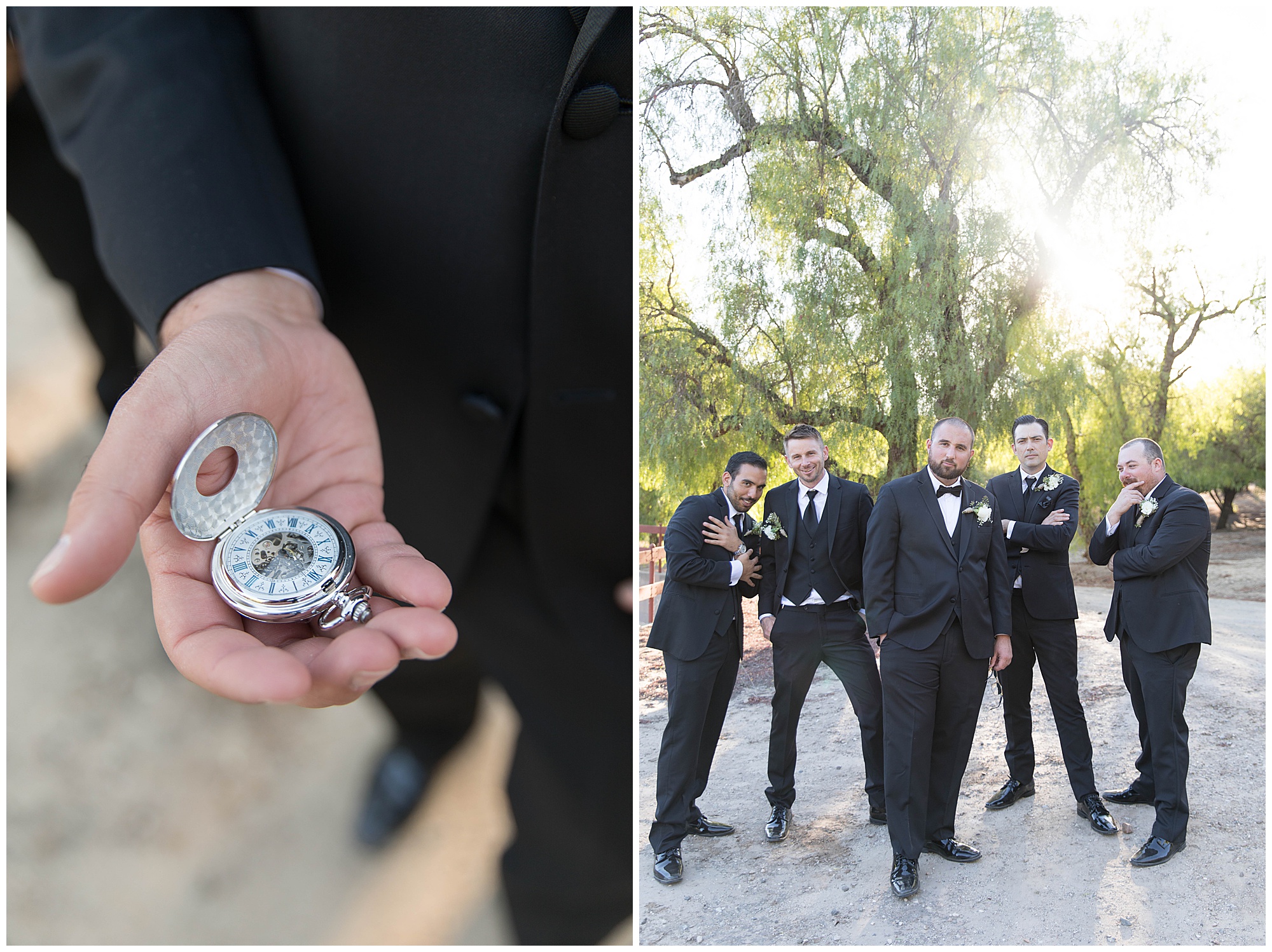 groom holding pocket watch from his grandfather