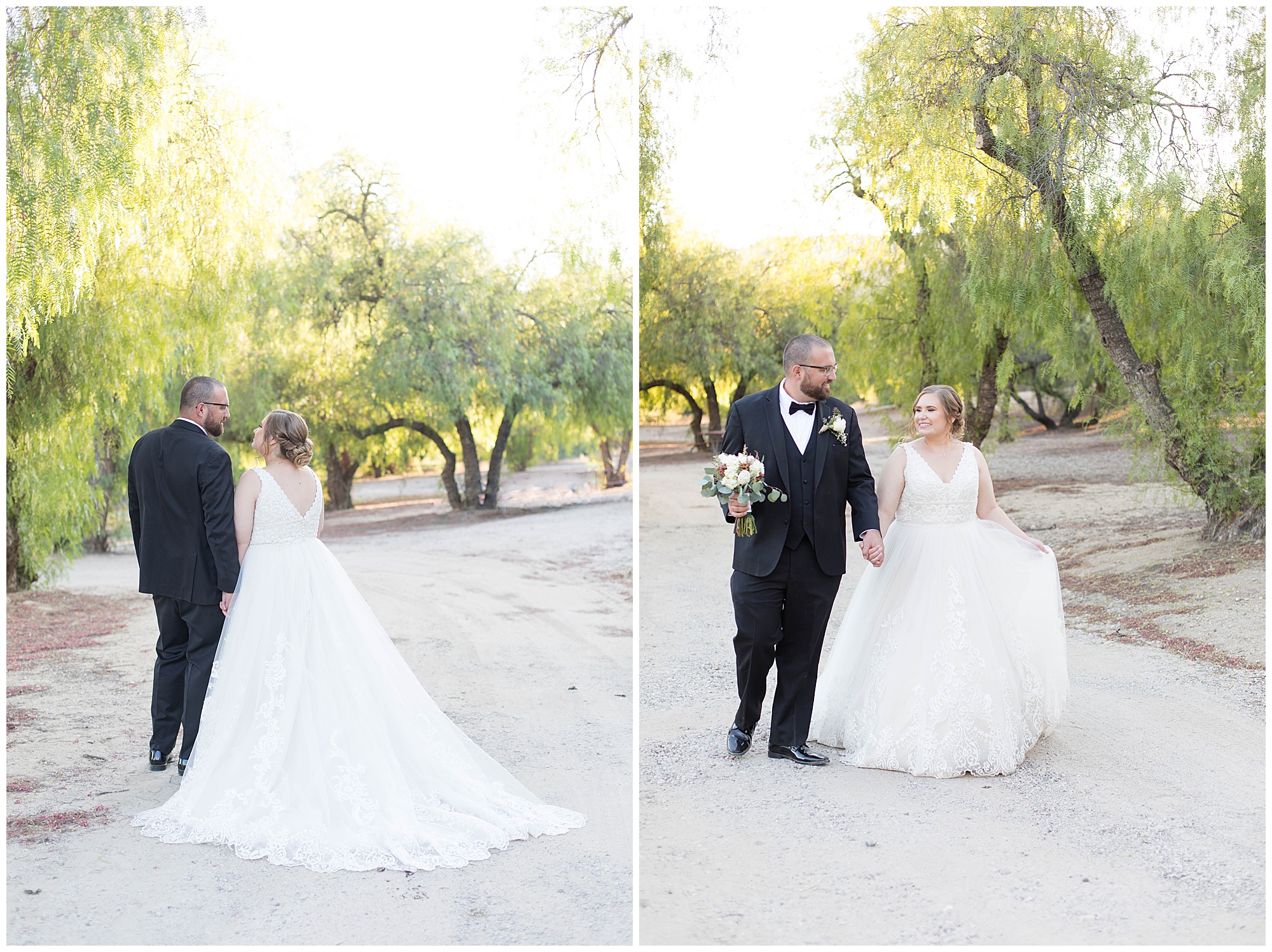 bride and groom walking through a simi valley park