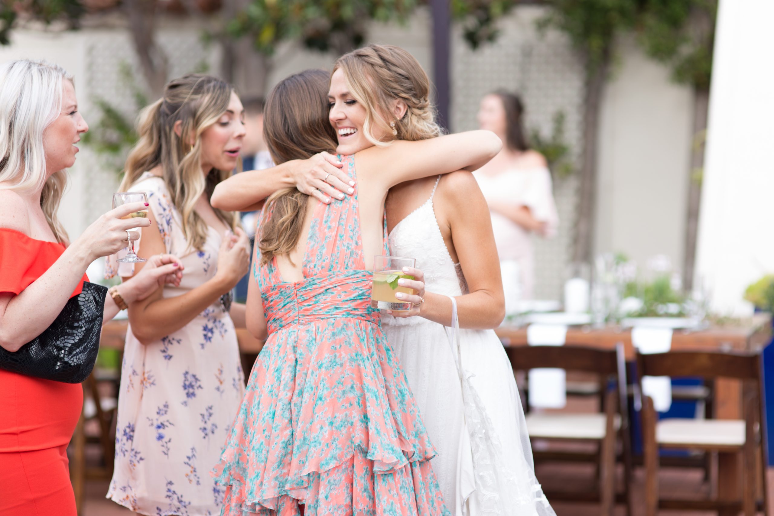 bride hugging wedding guests at darlington house