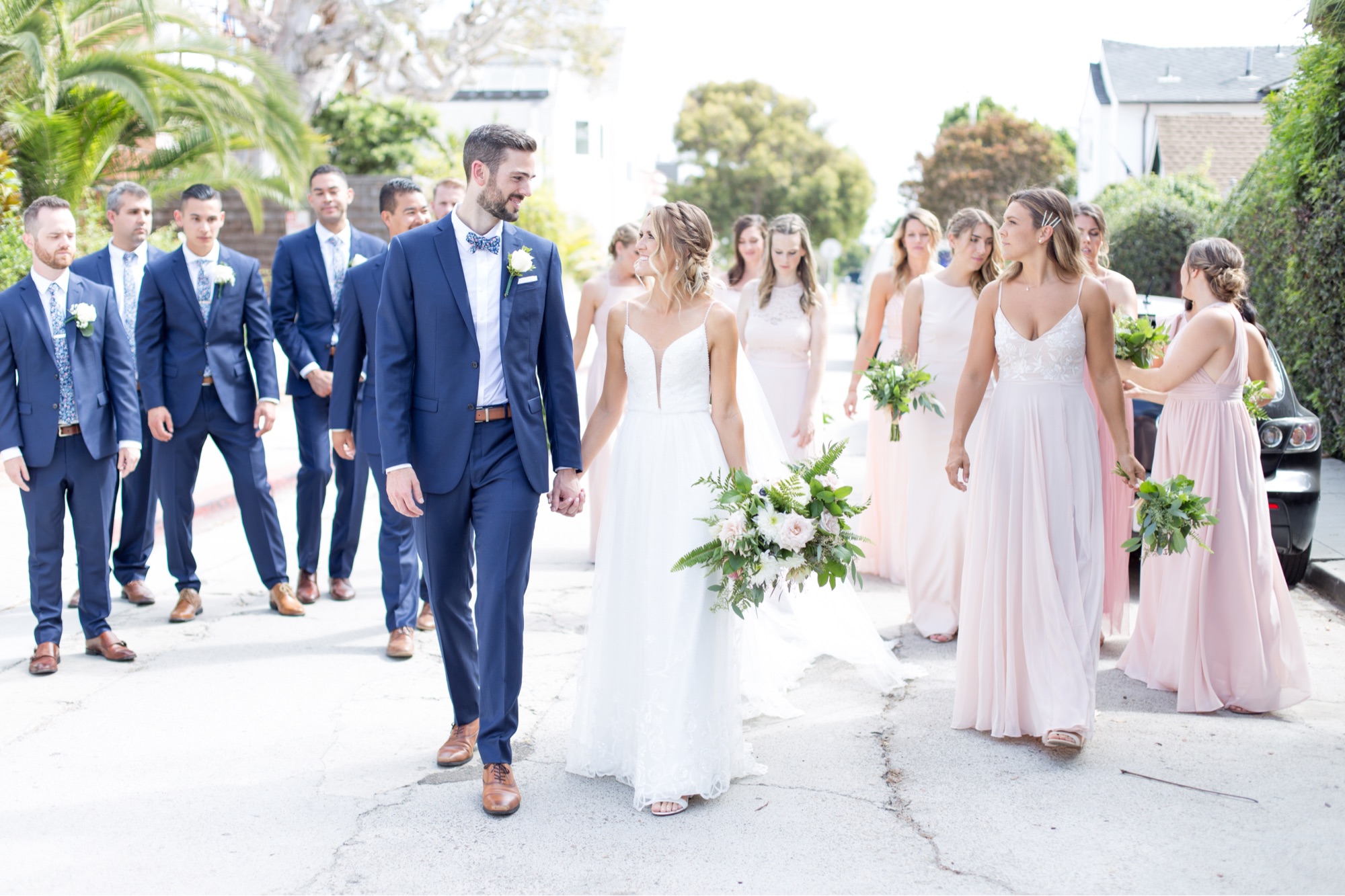 bridal party walking in La Jolla