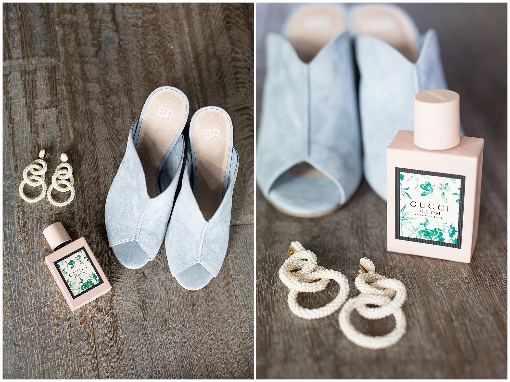 bridal details including bp shoes and gucci perfume