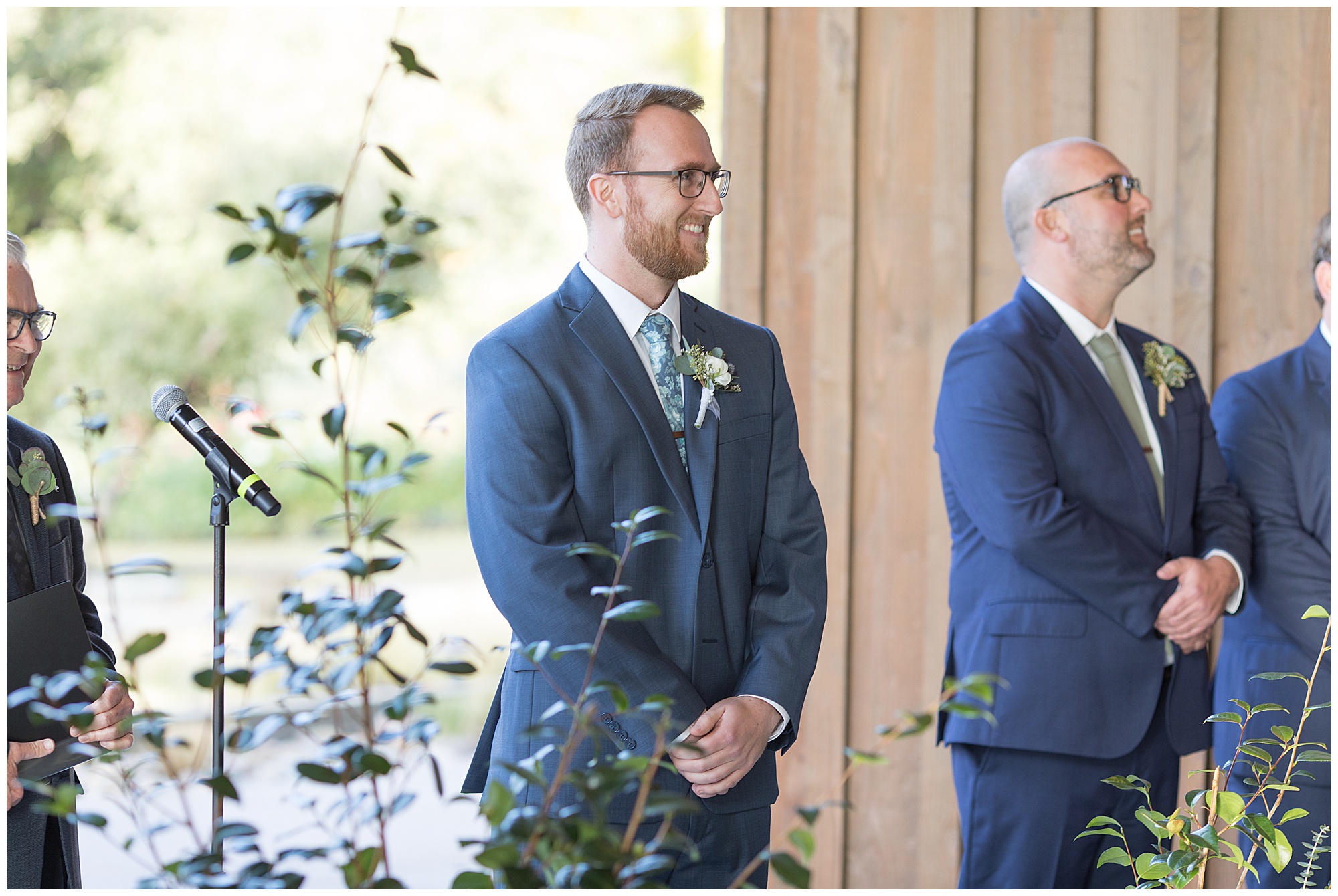 groom seeing his bride walk down the aisle at galway downs wedding