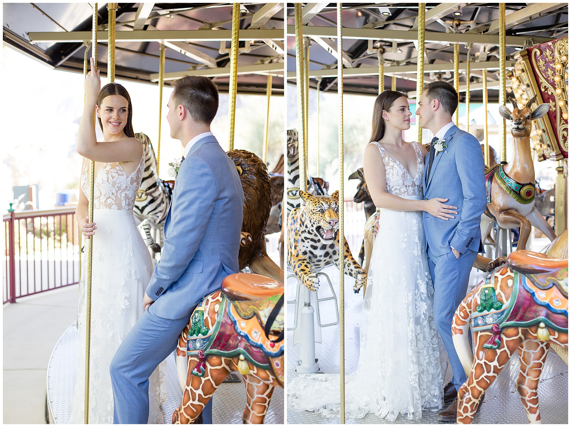 bride and groom on Carousel