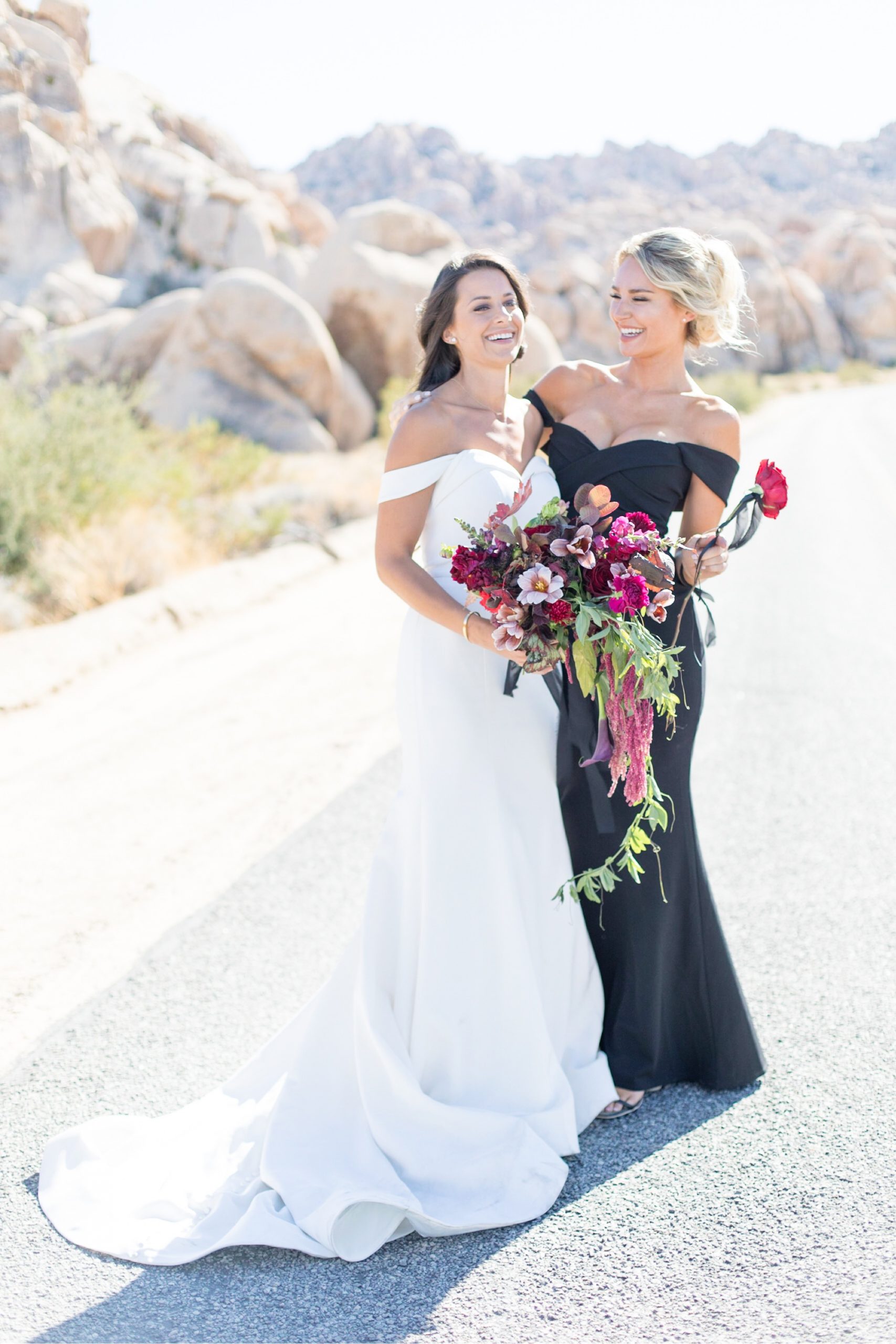 bride with bridesmaid at joshua tree wedding