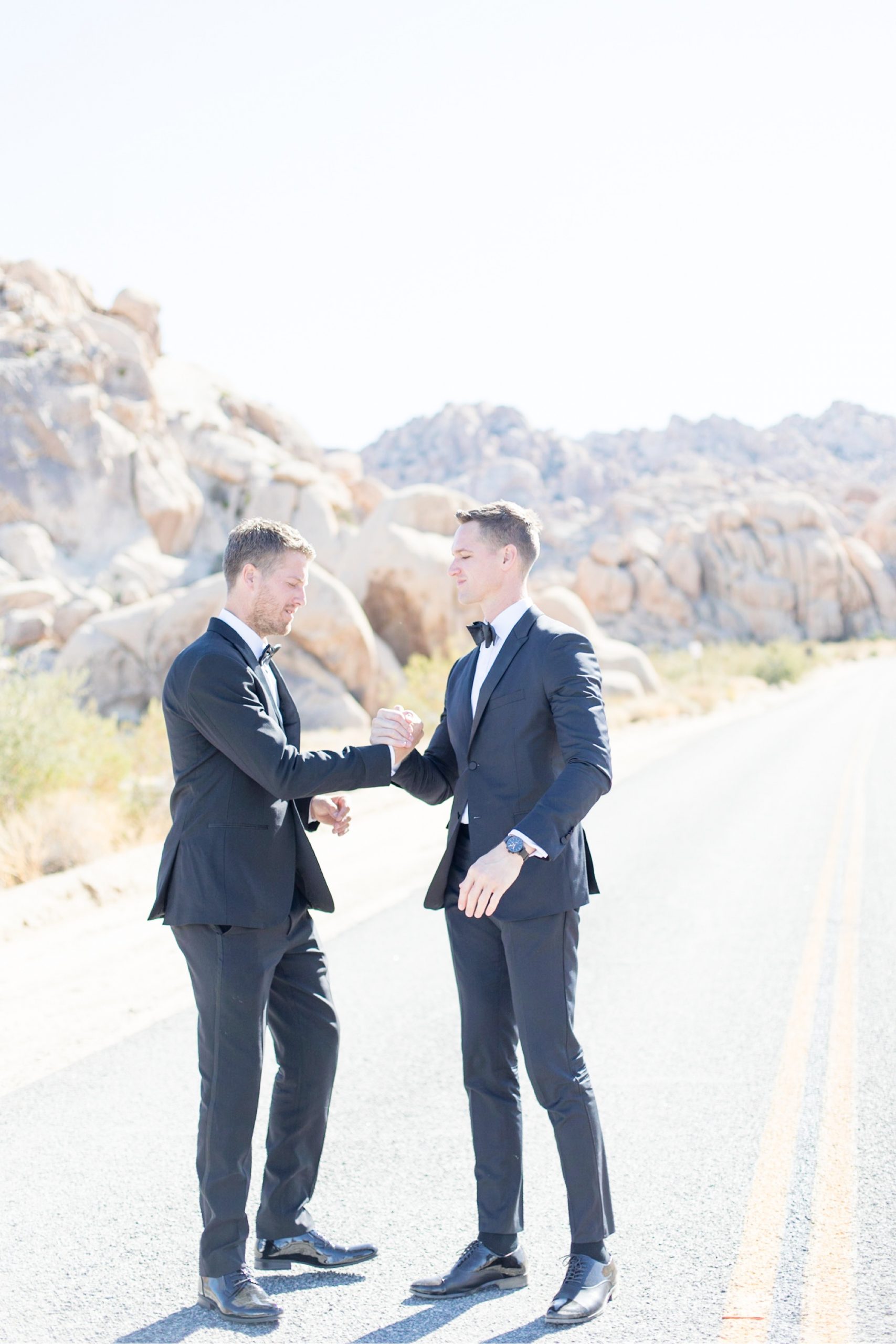 groom with groomsman at joshua tree wedding