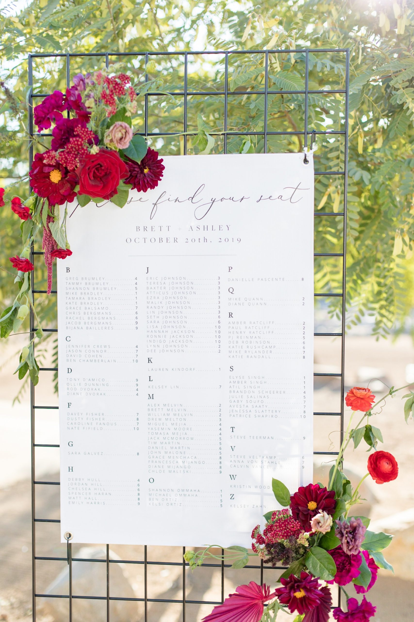 Indian Cove Amphitheater Wedding seating chart