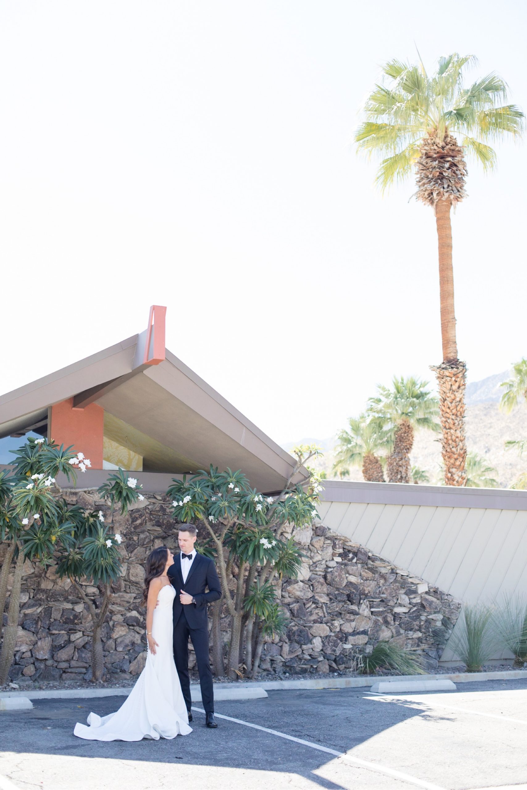 bride and groom portraits at palm springs hotel