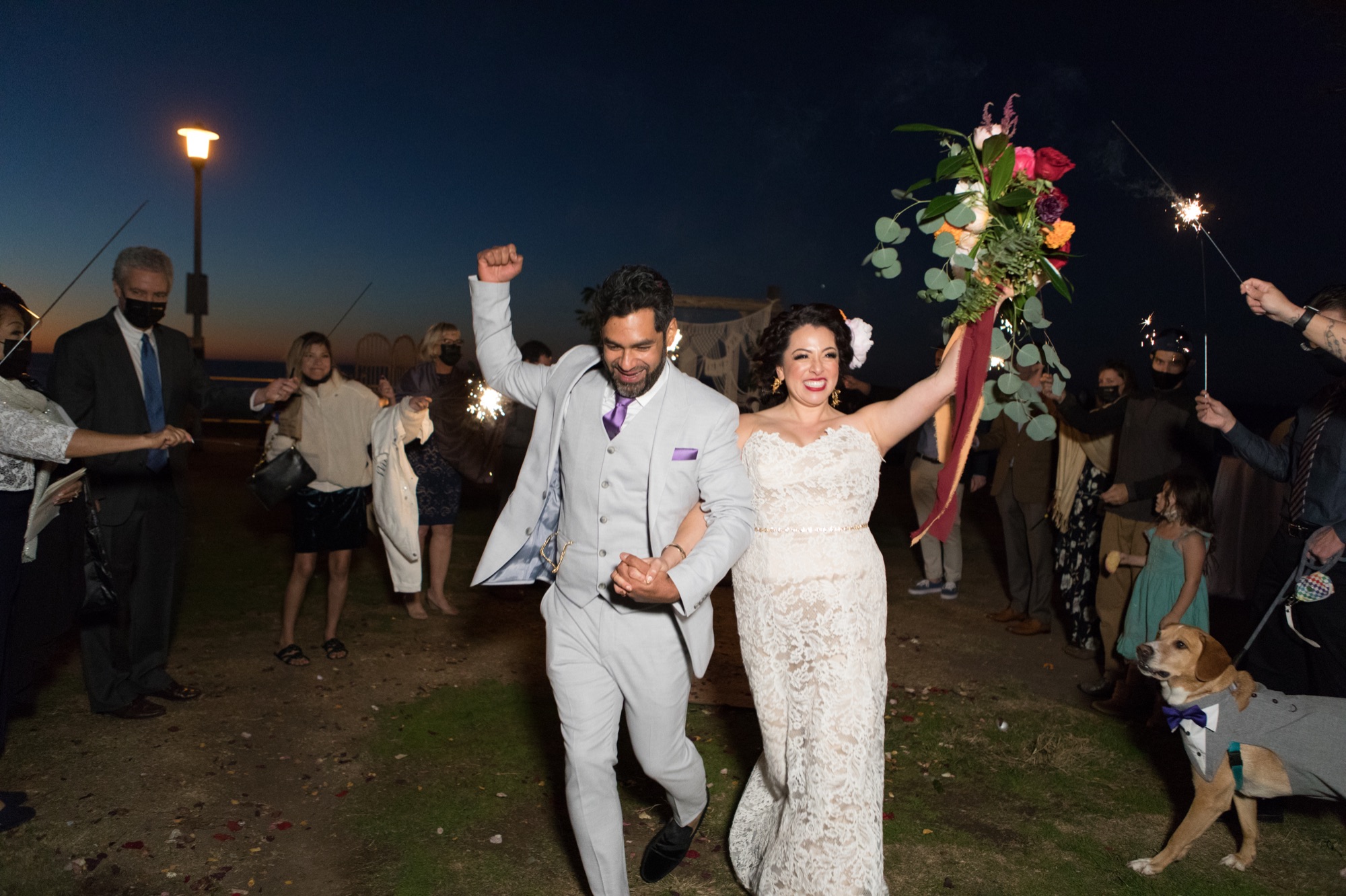 wedding sparkler exit at Scripps Park in La Jolla