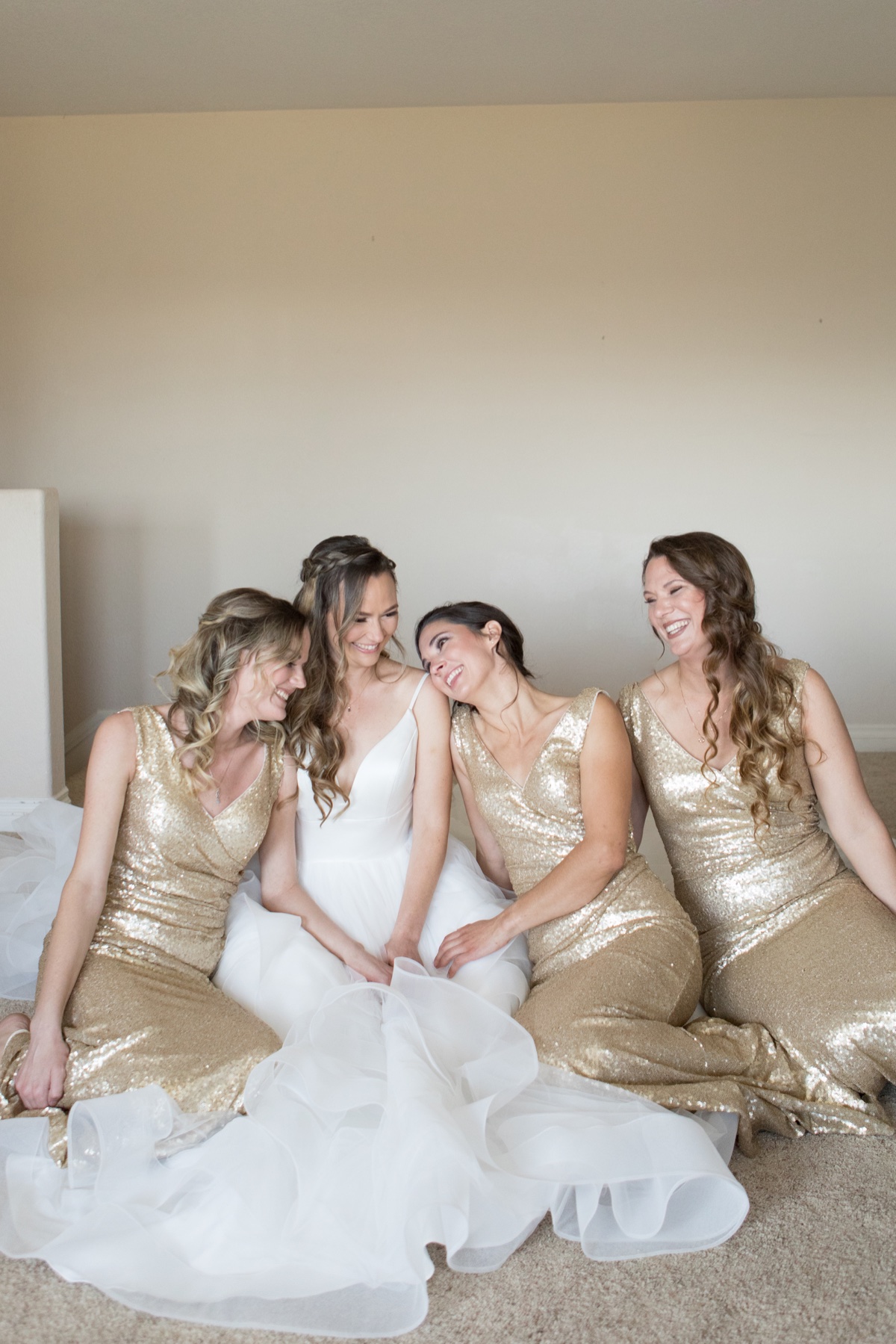 oceanside wedding bride with her sisters