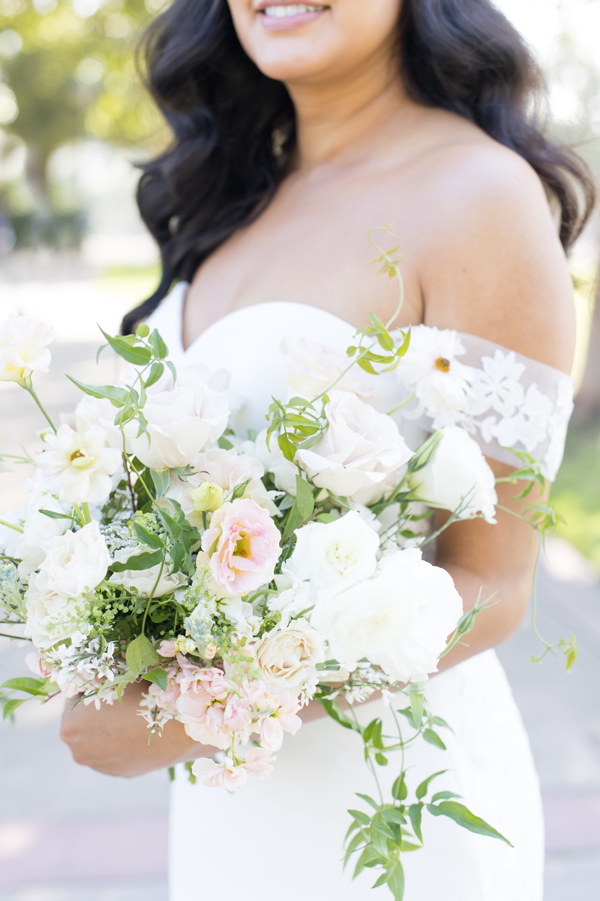 loose bridal bouquet white and blush by lily roden floral studio