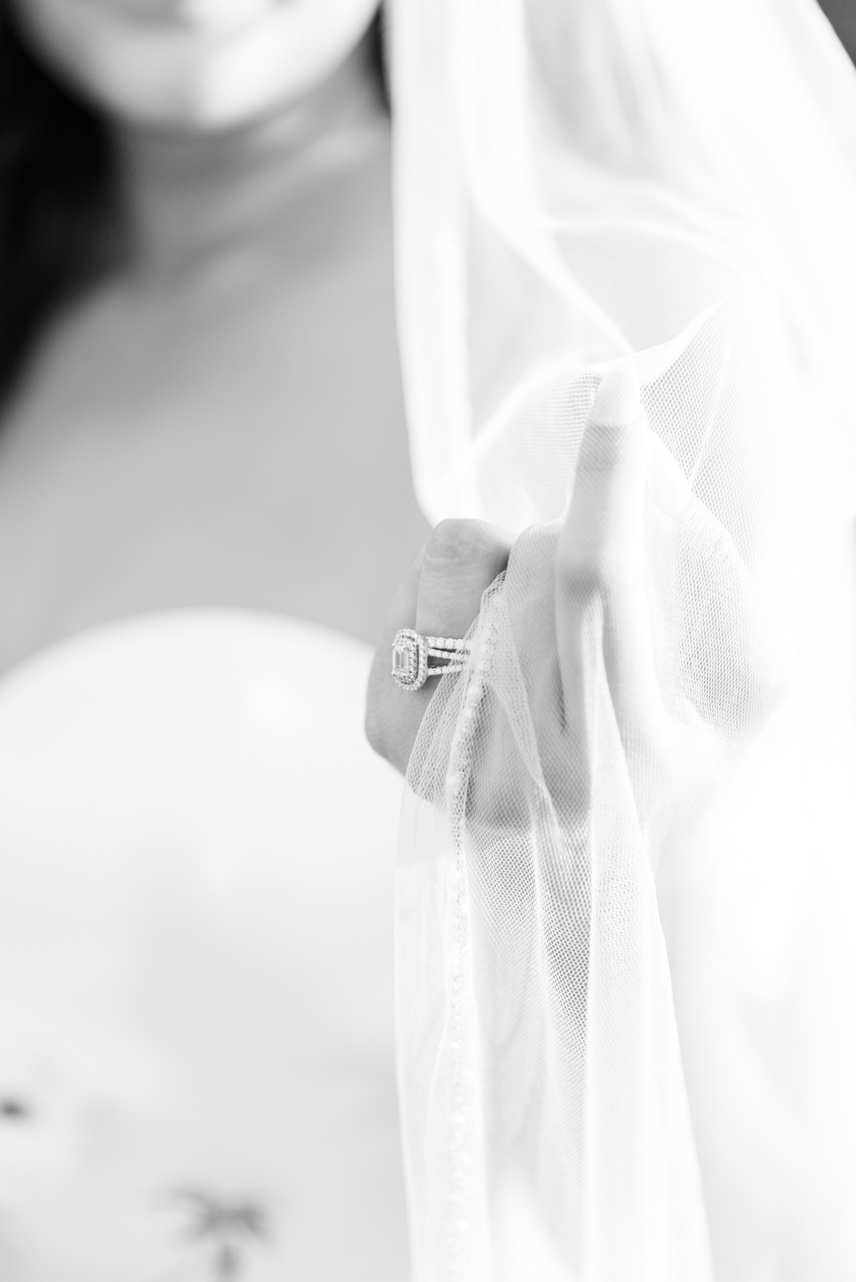 muckenthaler mansion wedding black and white bride veil shot