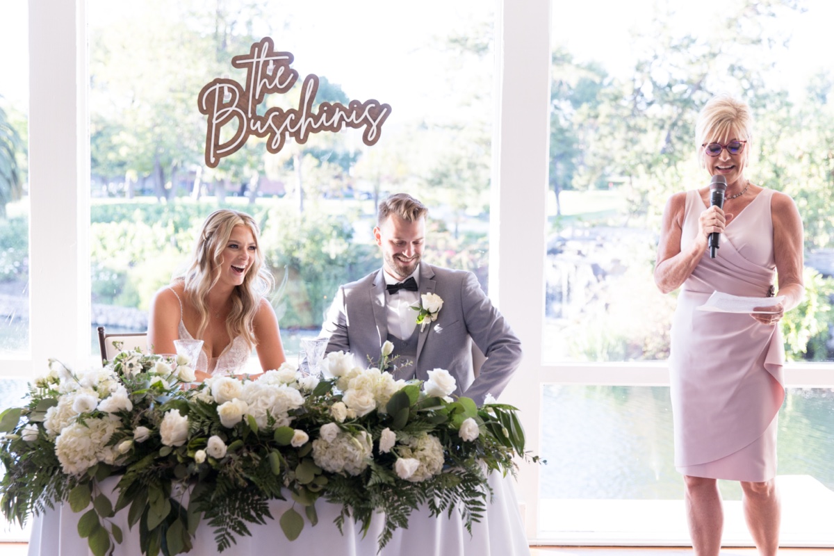 mother of the bride gives a toast at los angeles wedding