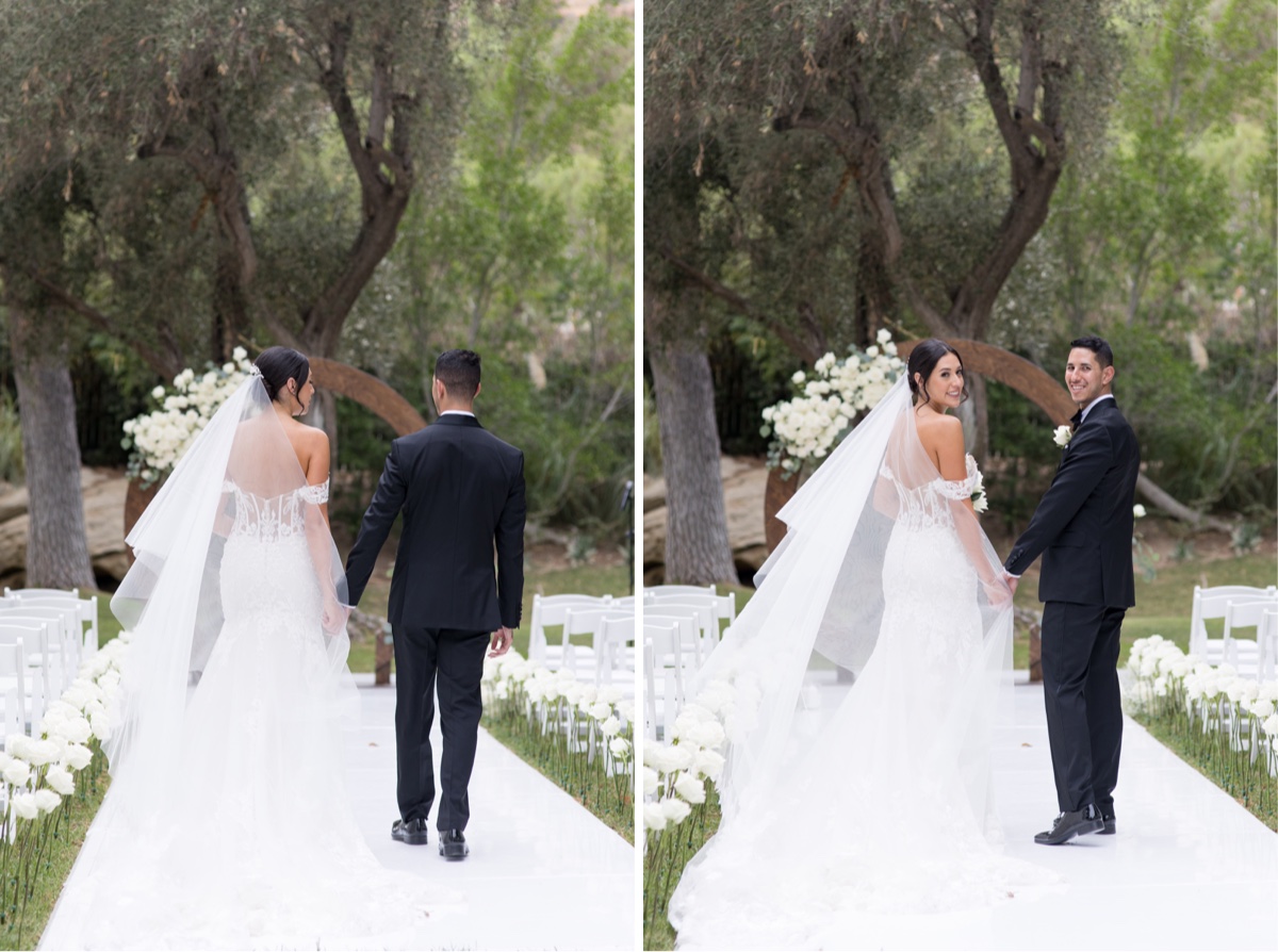 wedding ceremony with white flowers