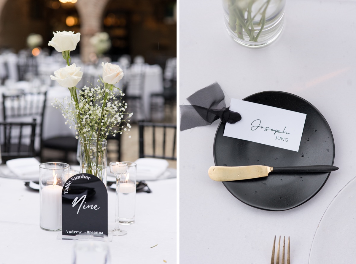 white and black wedding reception