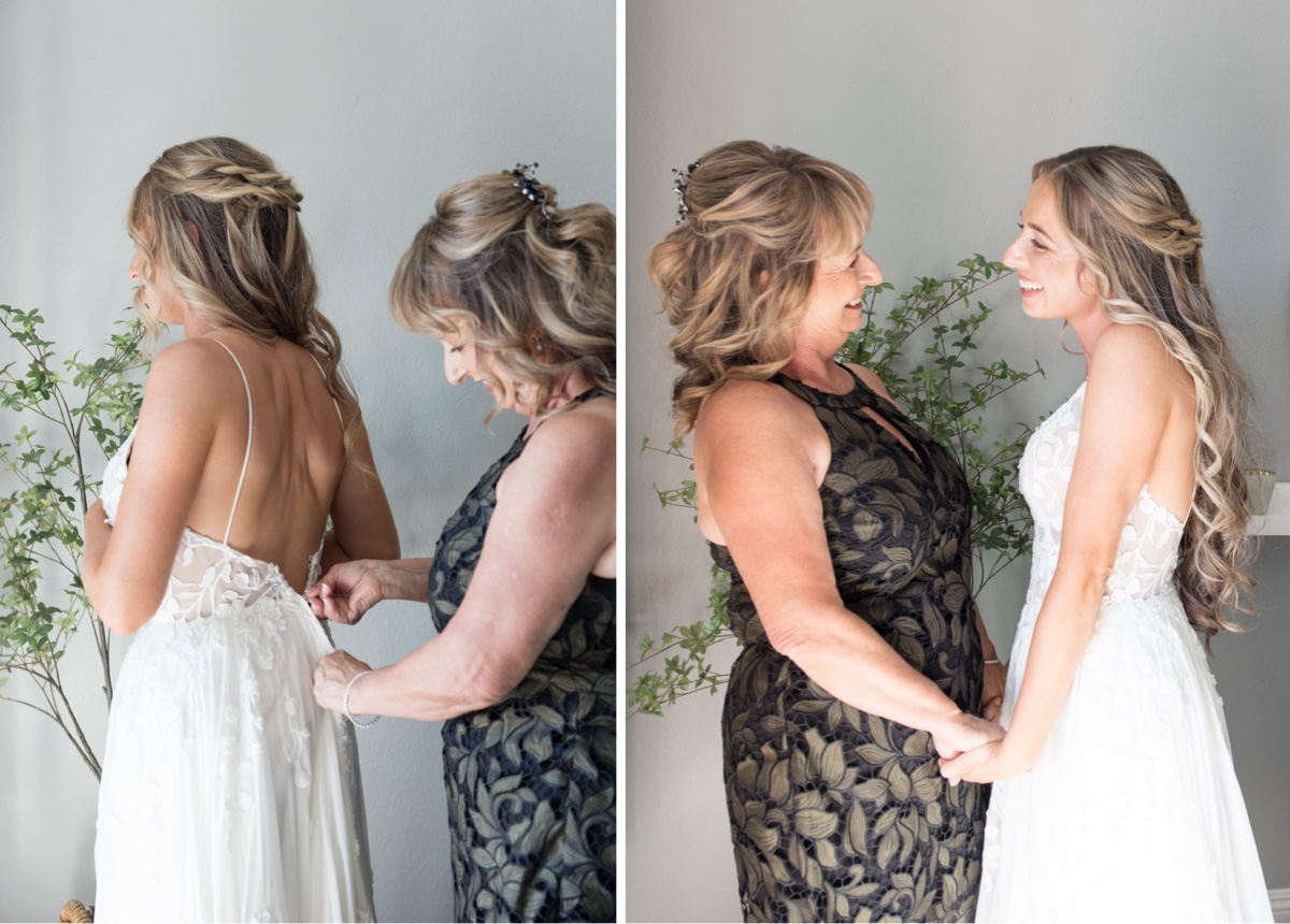 bride getting ready with her mom