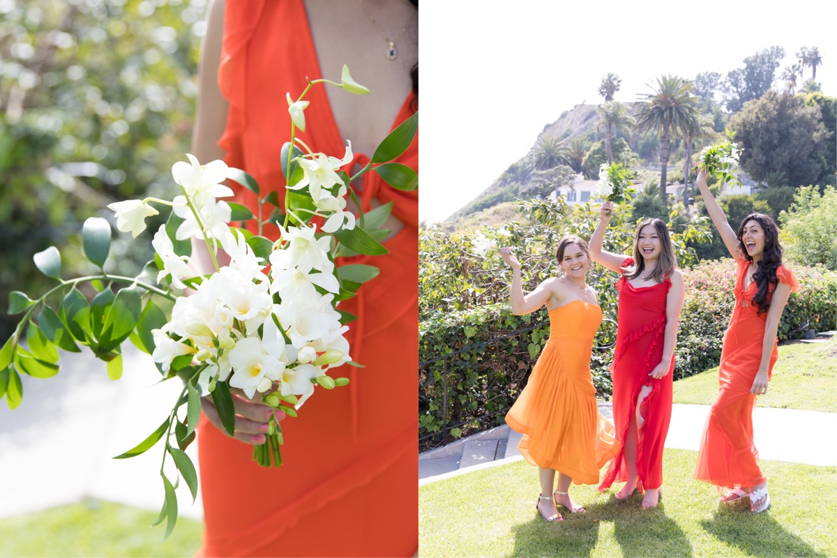 bel air bay club wedding orange bridesmaid dresses