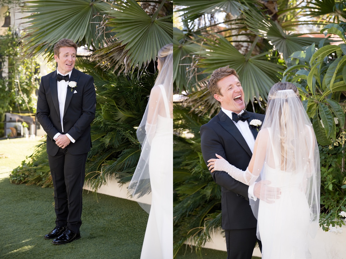 bride and groom first look