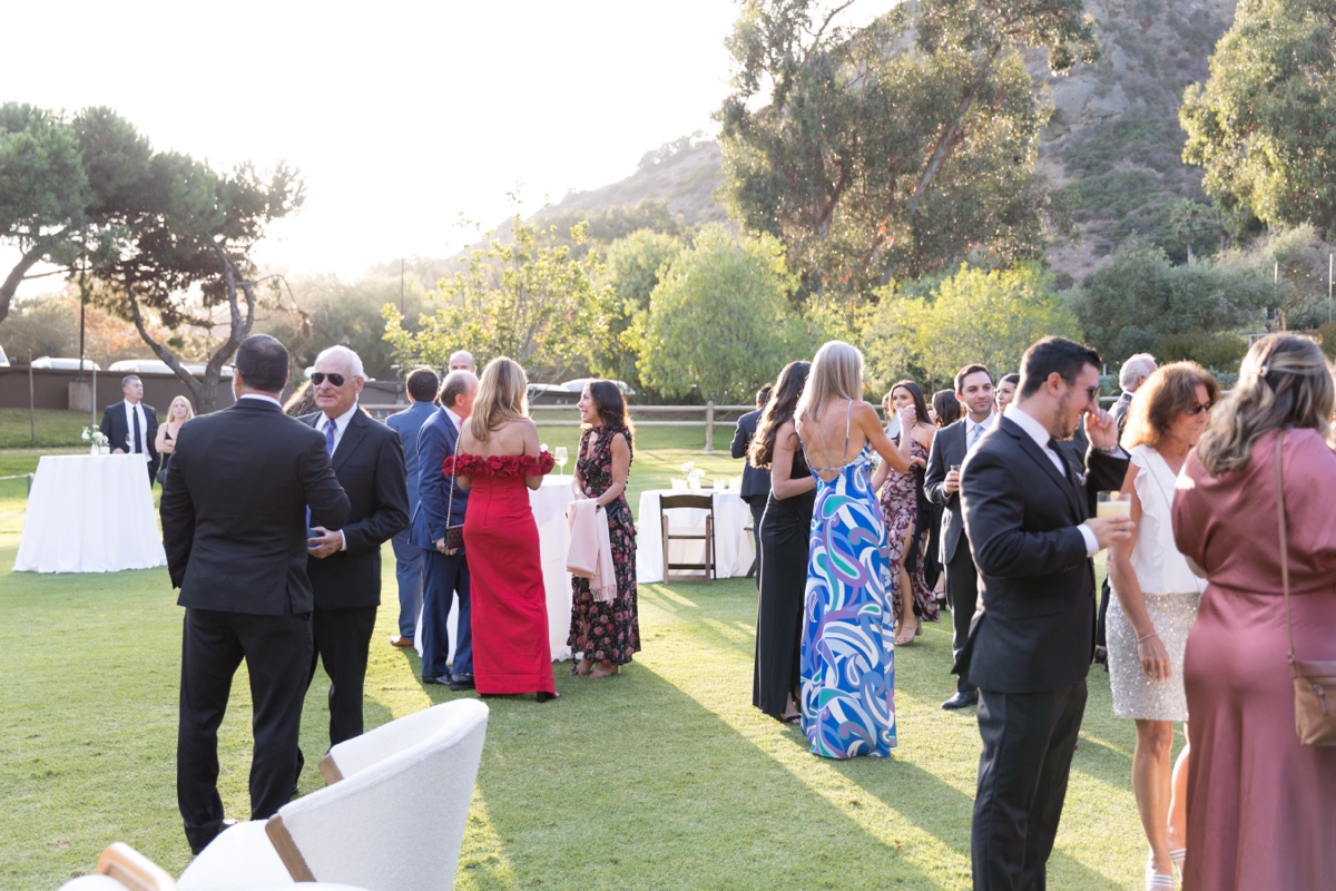Outdoor cocktail hour setup at The Ranch at Laguna Beach with lounge furniture and garden views in Laguna Beach