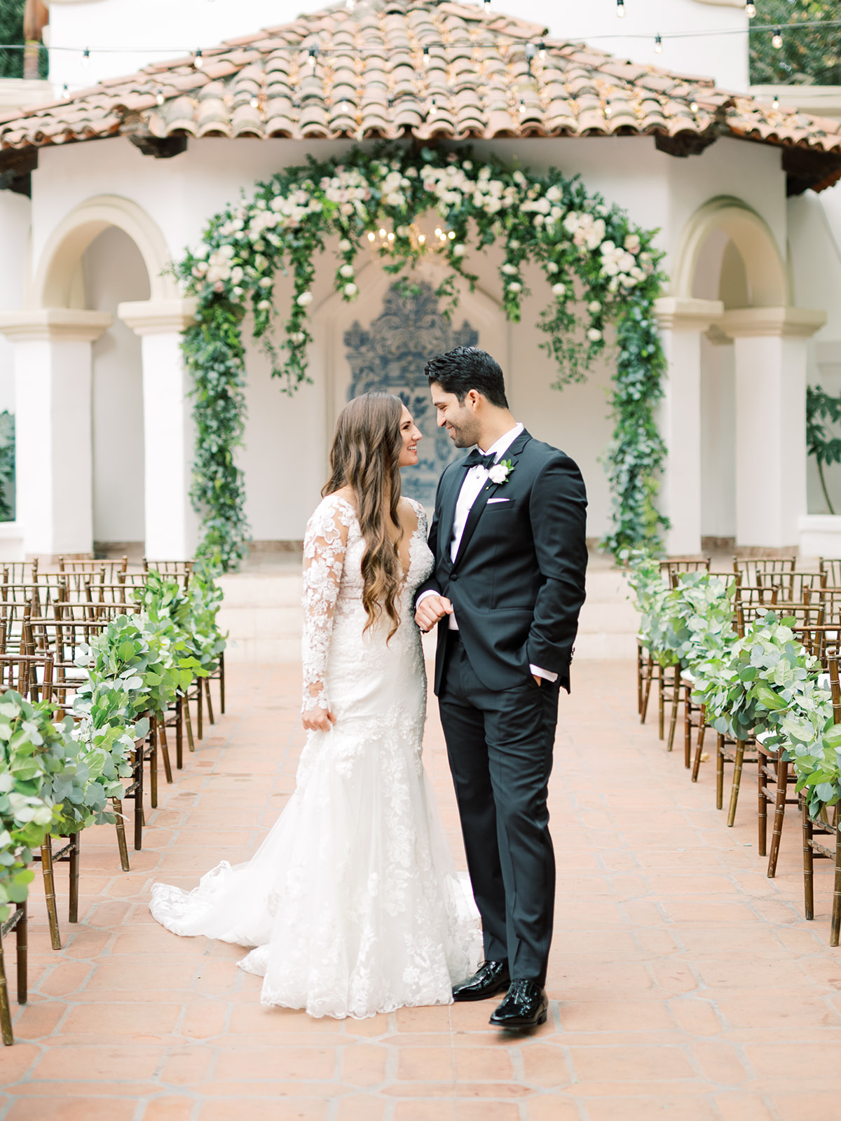 bride and groom at rancho las lomas wedding ceremony