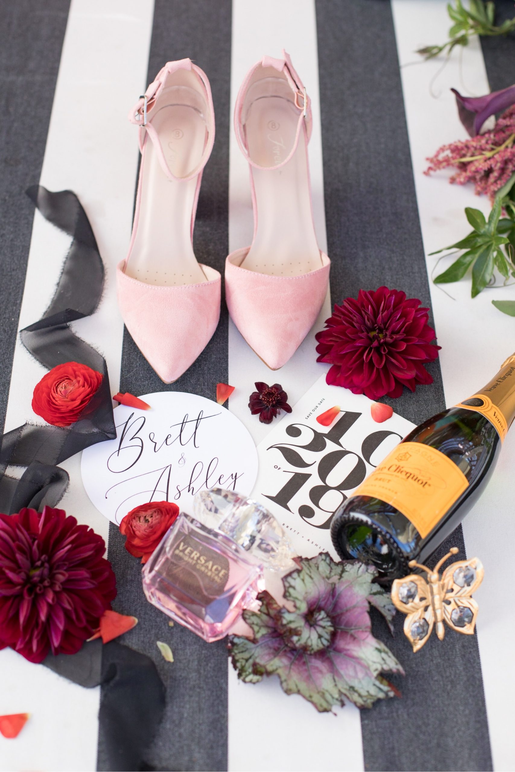 bridal details with veuve clicquot champagne