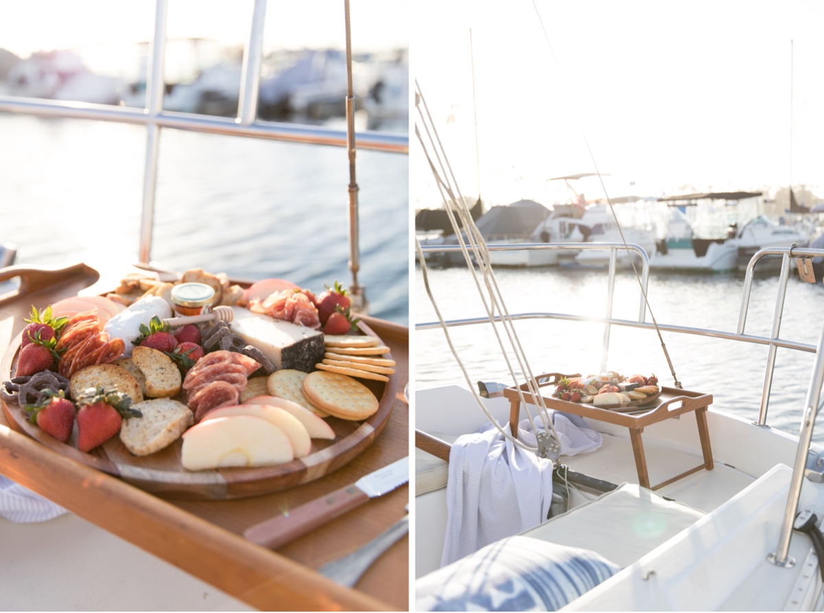 charcuterie board boat engagement session