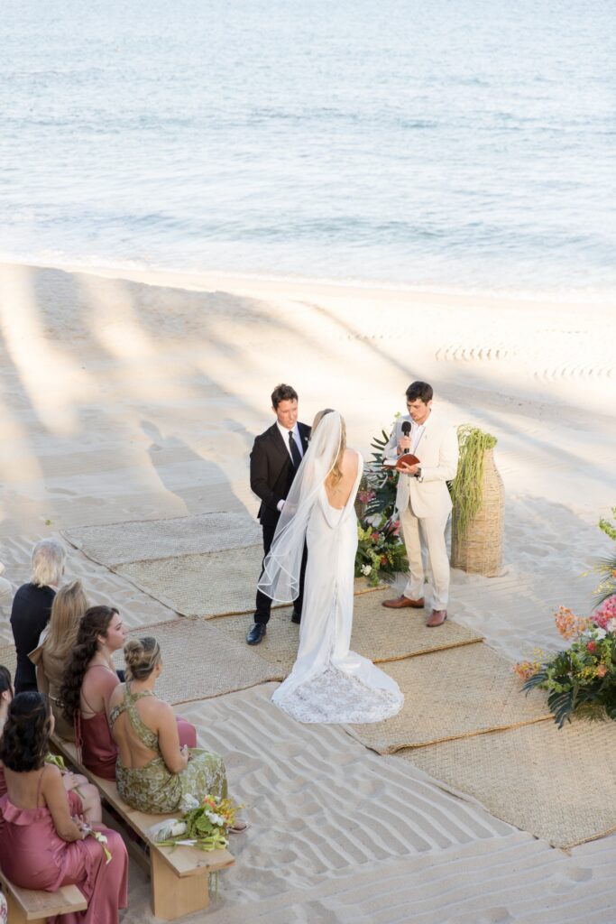 Beachfront wedding ceremony at Cabo Surf Hotel destination wedding