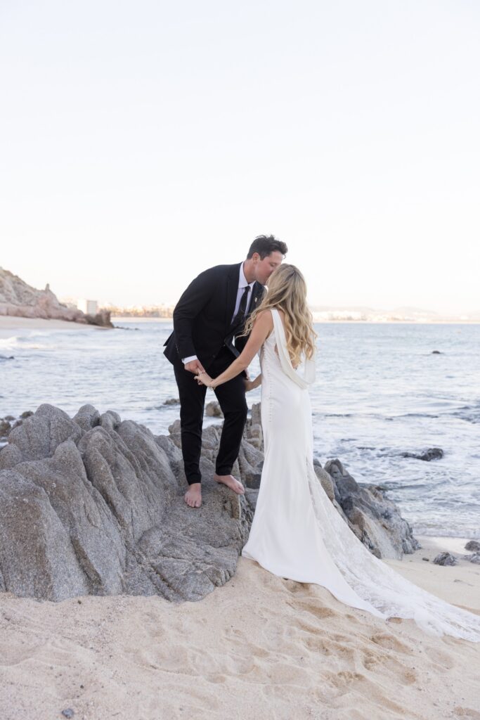 Bride and groom on the beach at San José del Cabo wedding